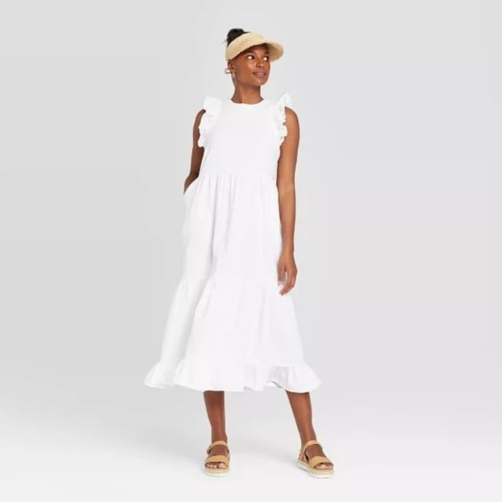 New Universal Thread White Tiered Ruffle Dress - Picture 1 of 7